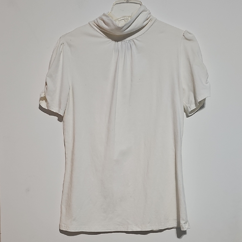 New Directions Ivory Blouse Gathered Neckline Gathered Sleeves Sz Medium Cotton